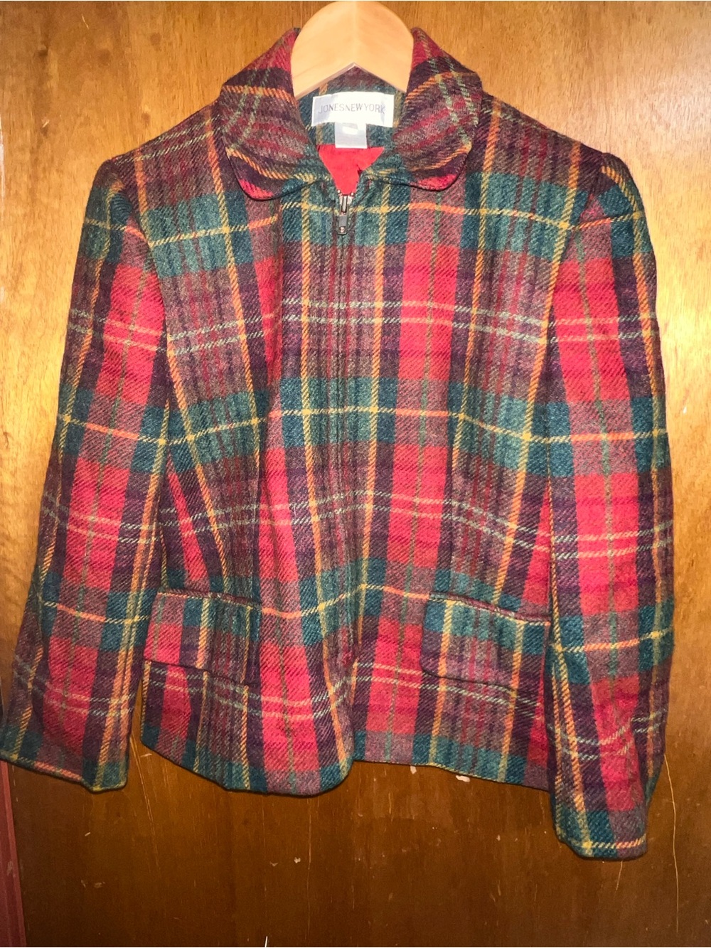 Jones New York Shetland wool plaid blazer jacket holiday preppy collegiate